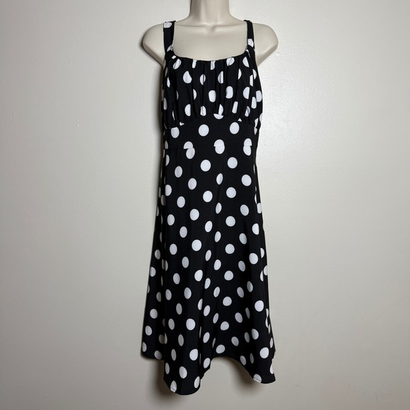 SHEIN Curve Dresses & Skirts - SHEIN Curve Womens‎ 2XL Polka Dot Midi Dress Black White Smocked Back Sleeveless